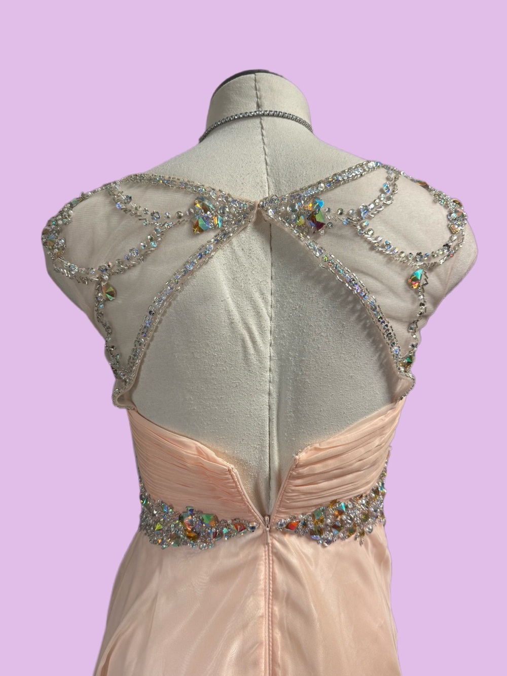 Beaded Illusion Neckline Prom Dress in Blush - Picture 3 of 5